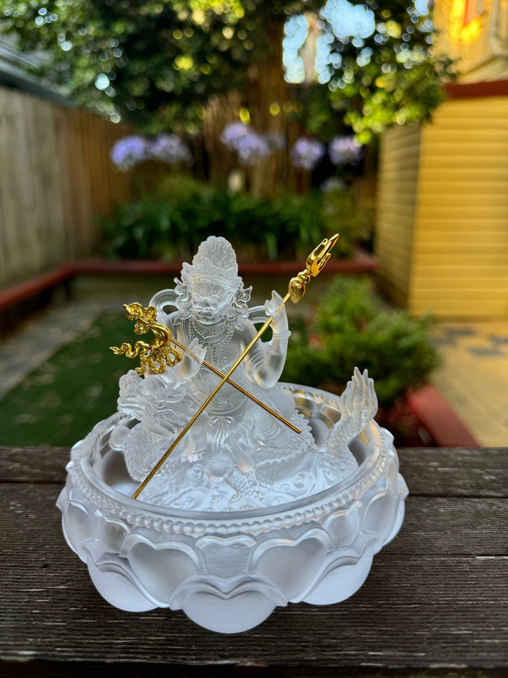 White Dzhambhala Statue with Glass Bowl (Blessed)