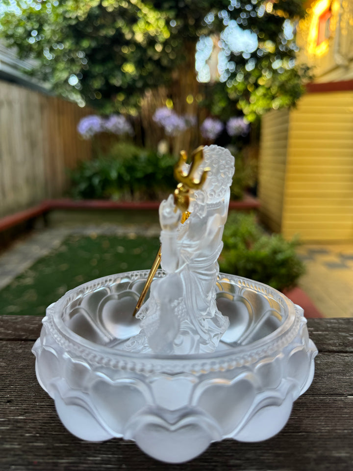 White Dzhambhala Statue with Glass Bowl (Blessed)