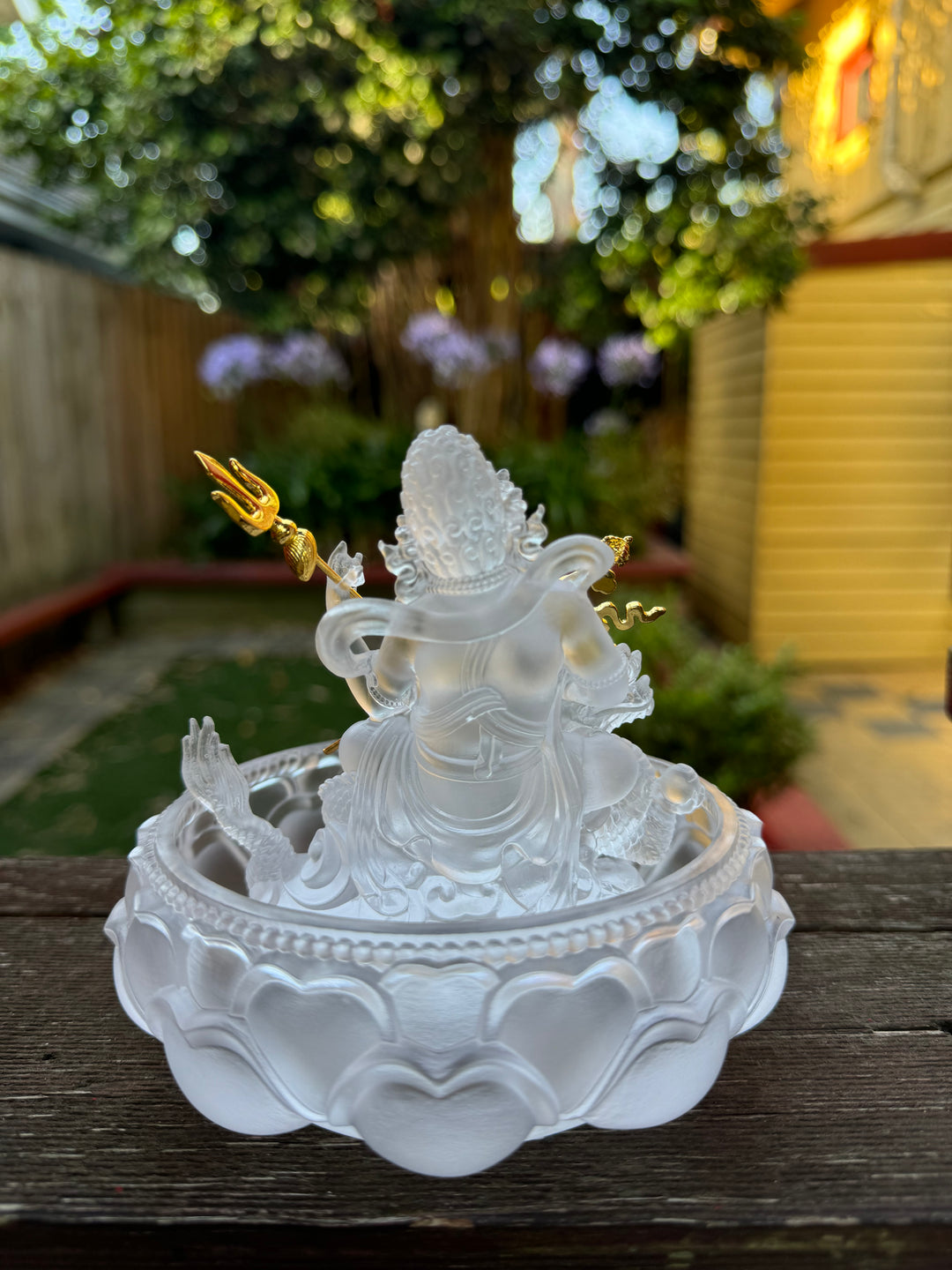 White Dzhambhala Statue with Glass Bowl (Blessed)