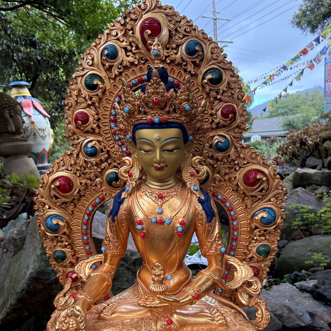 Ksitigarbha Statue - Large Metal Copper/Rose Gold finish with Ornate Halo