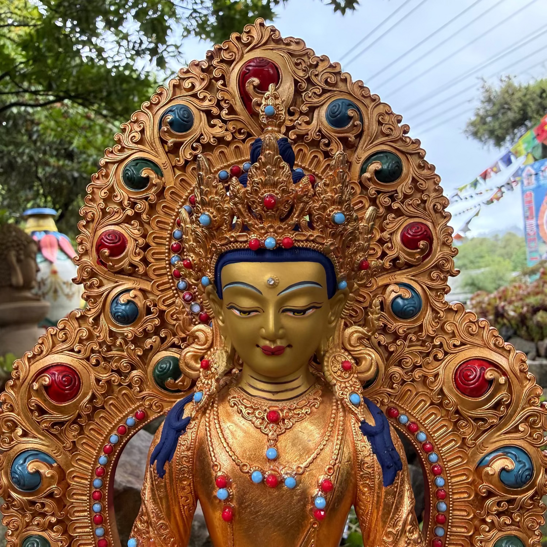 Ksitigarbha Statue - Large Metal Copper/Rose Gold finish with Ornate Halo