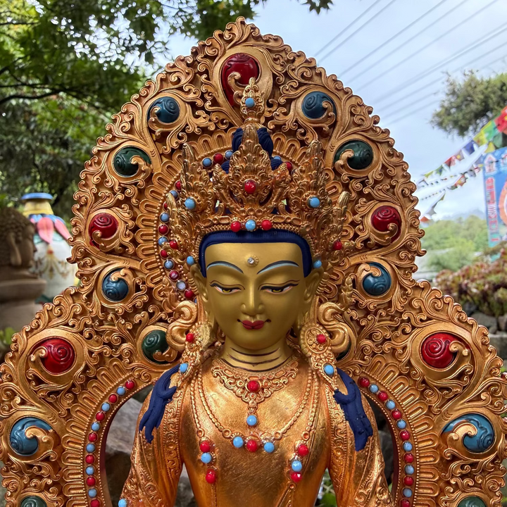 Ksitigarbha Statue - Large Metal Copper/Rose Gold finish with Ornate Halo