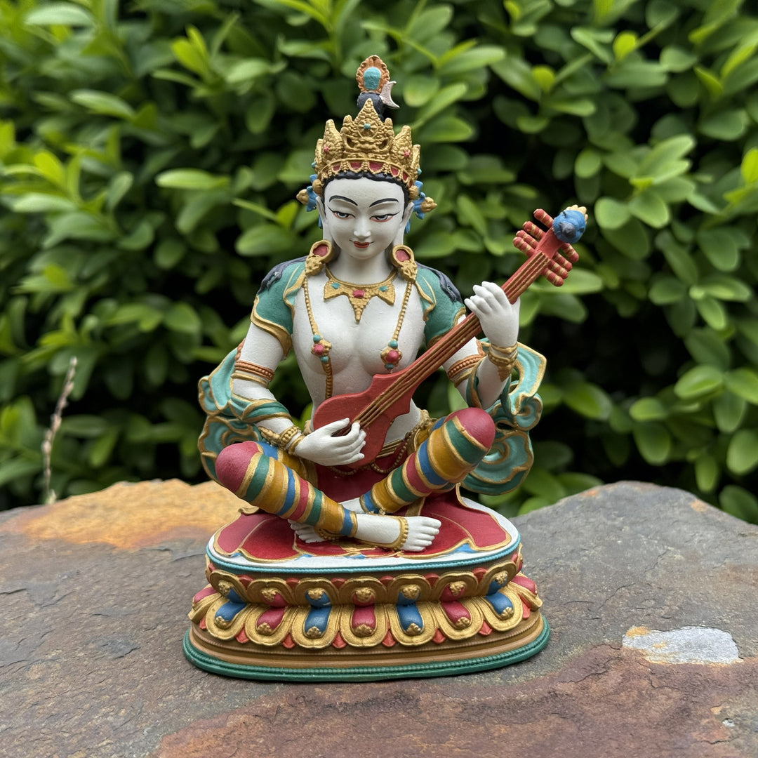 Saraswati Consecrated Statue - Small coloured